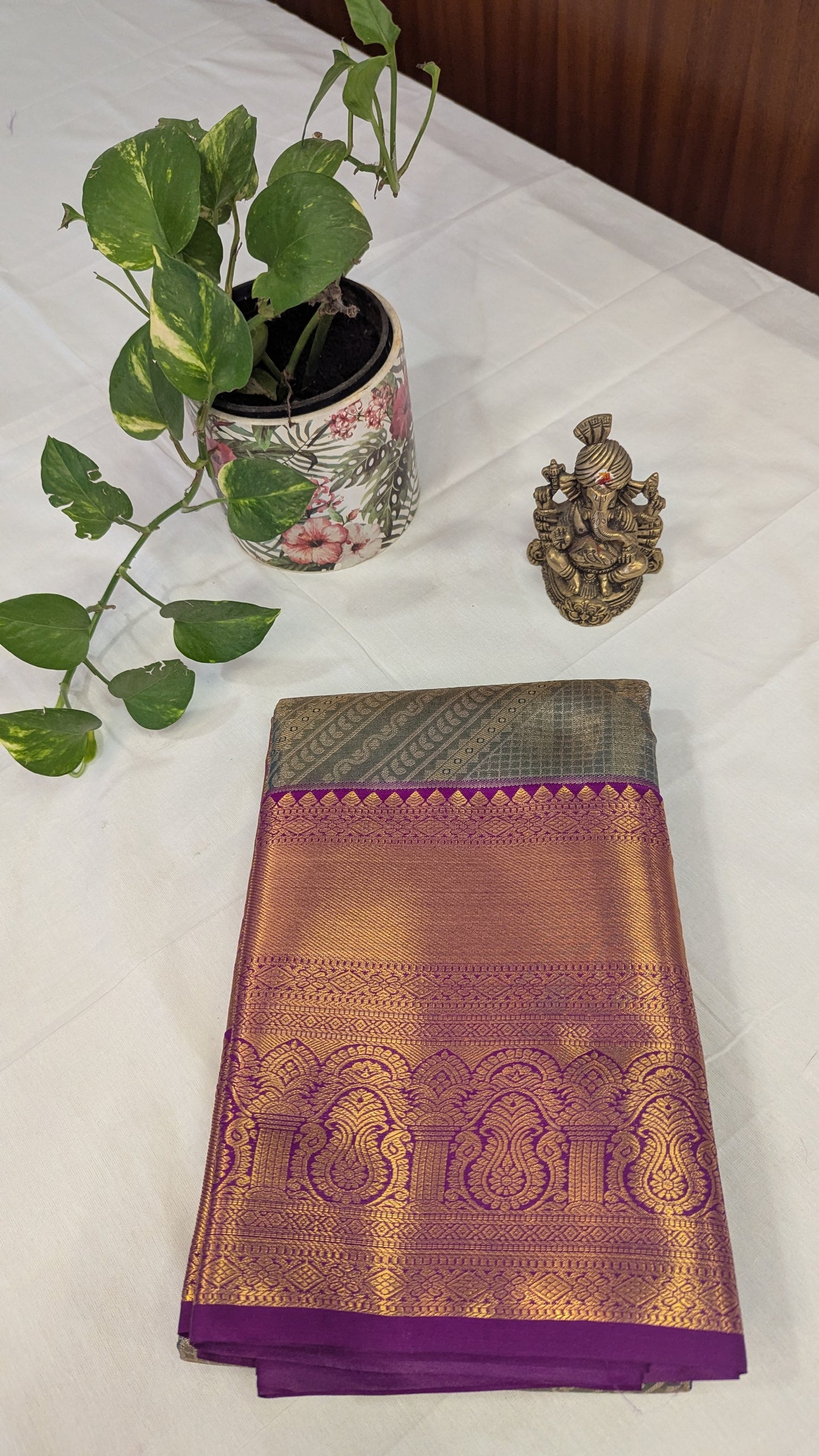 Green & Magenta Bridal Semi Kanchi silk