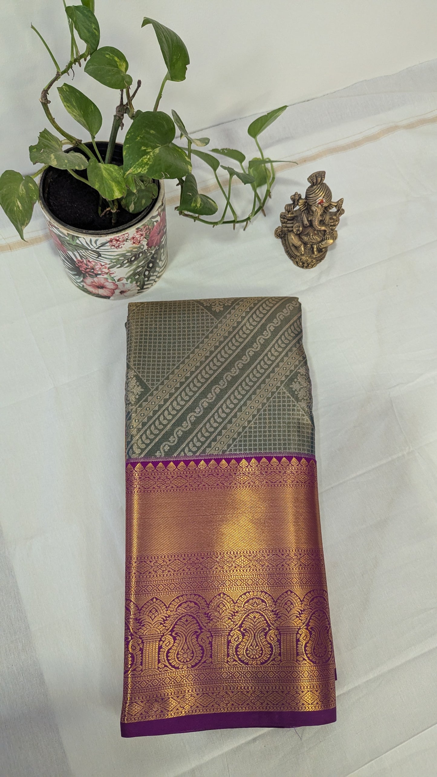 Green & Magenta Bridal Semi Kanchi silk