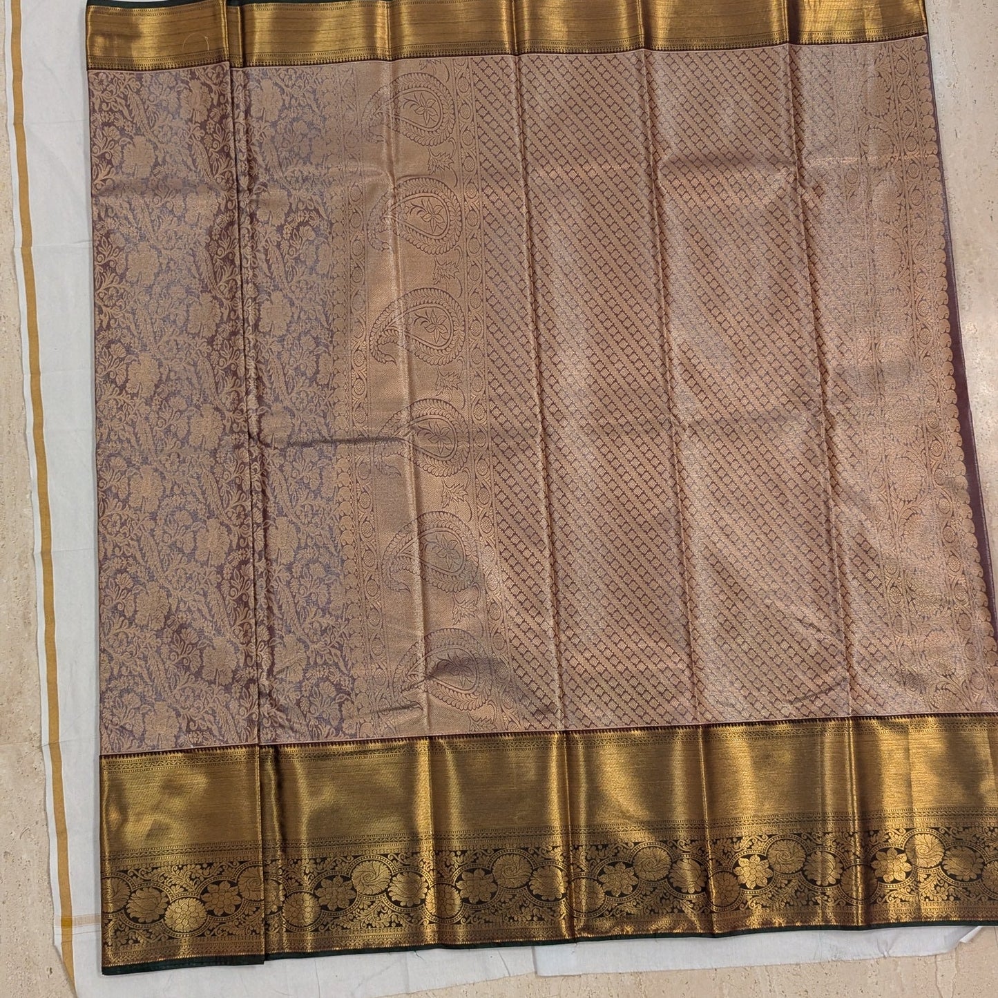 Double shade light Purple and Green Bridal Semi Kanchi Silk