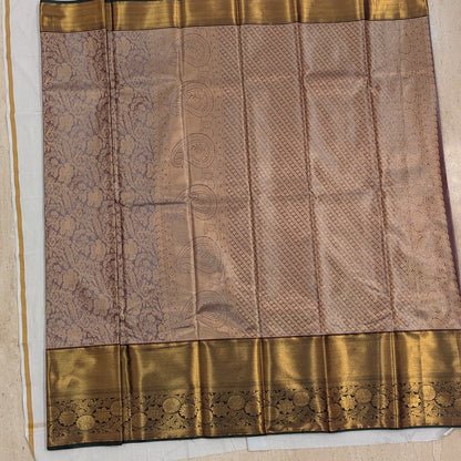 Double shade light Purple and Green Bridal Semi Kanchi Silk