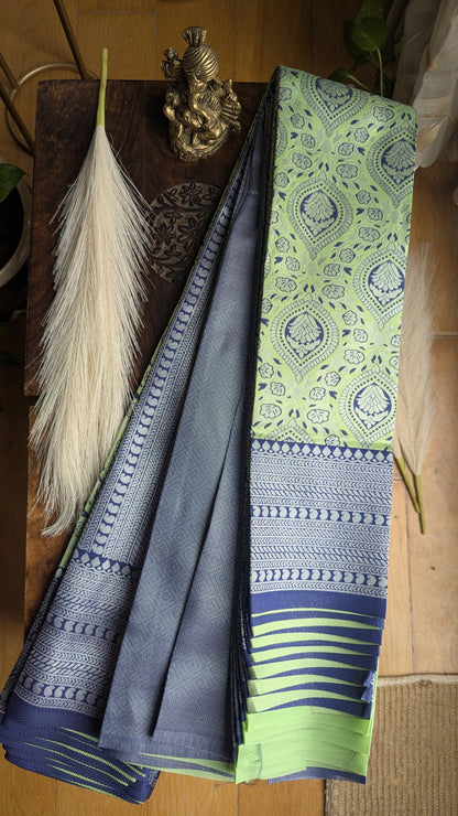 Green & Blue Fancy Silk Saree