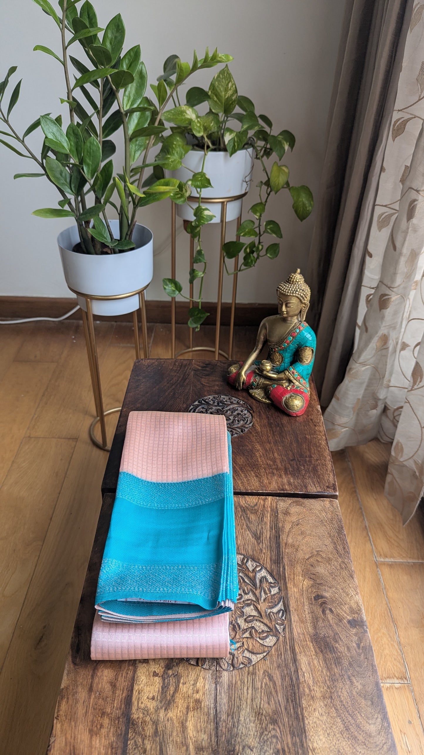 Blue and Peach Fancy Silk Saree