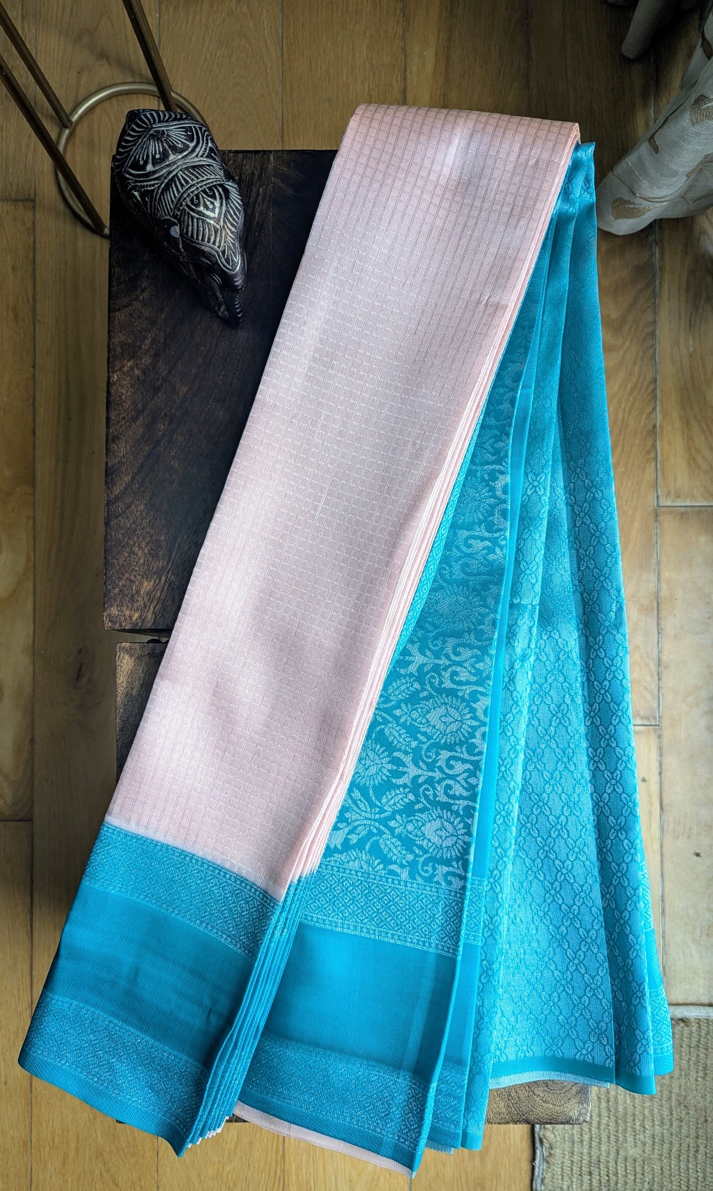 Blue and Peach Fancy Silk Saree