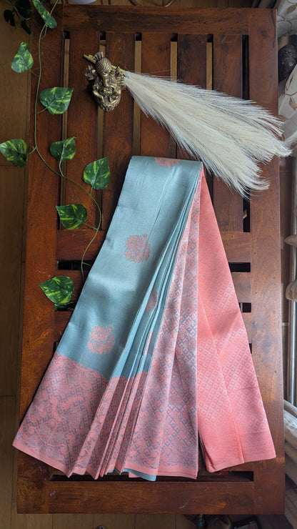 Grey and Orange Fancy Silk Saree