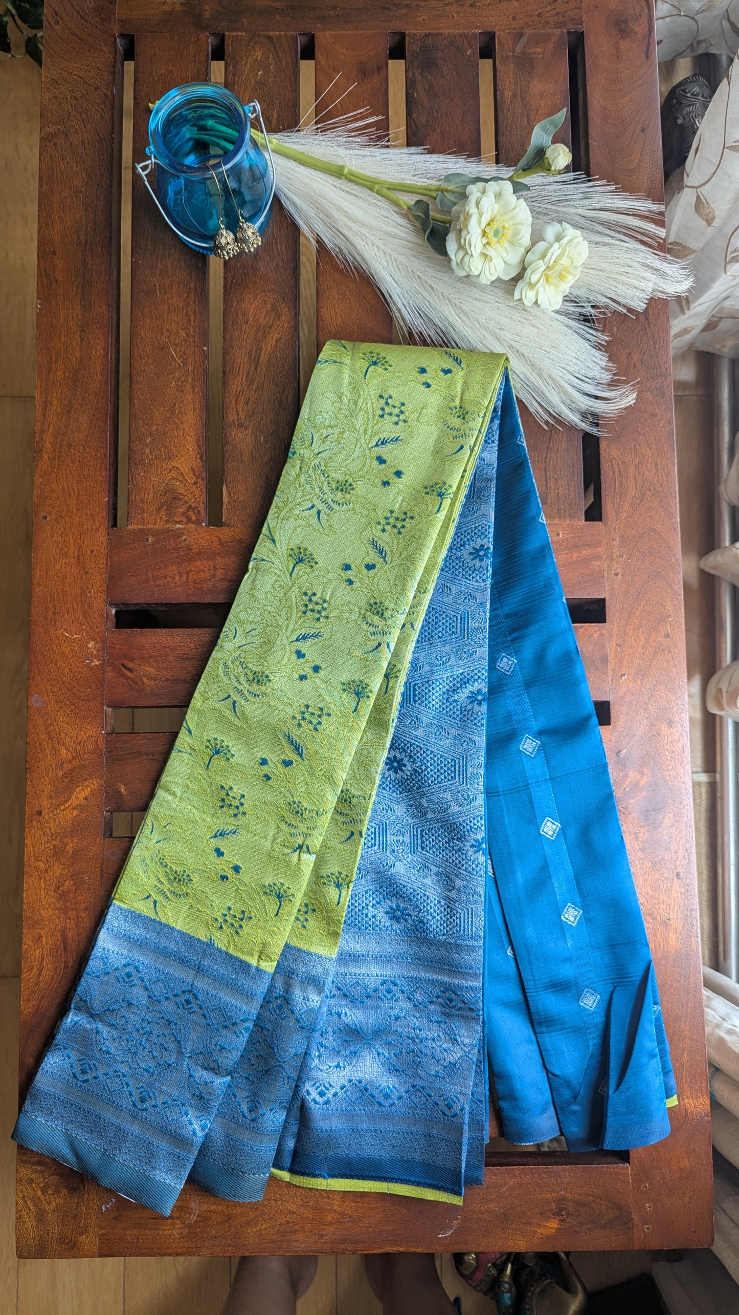 Green & Blue Fancy Silk Saree