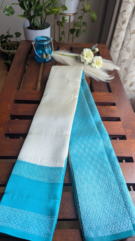 White & Blue Fancy Silk Saree