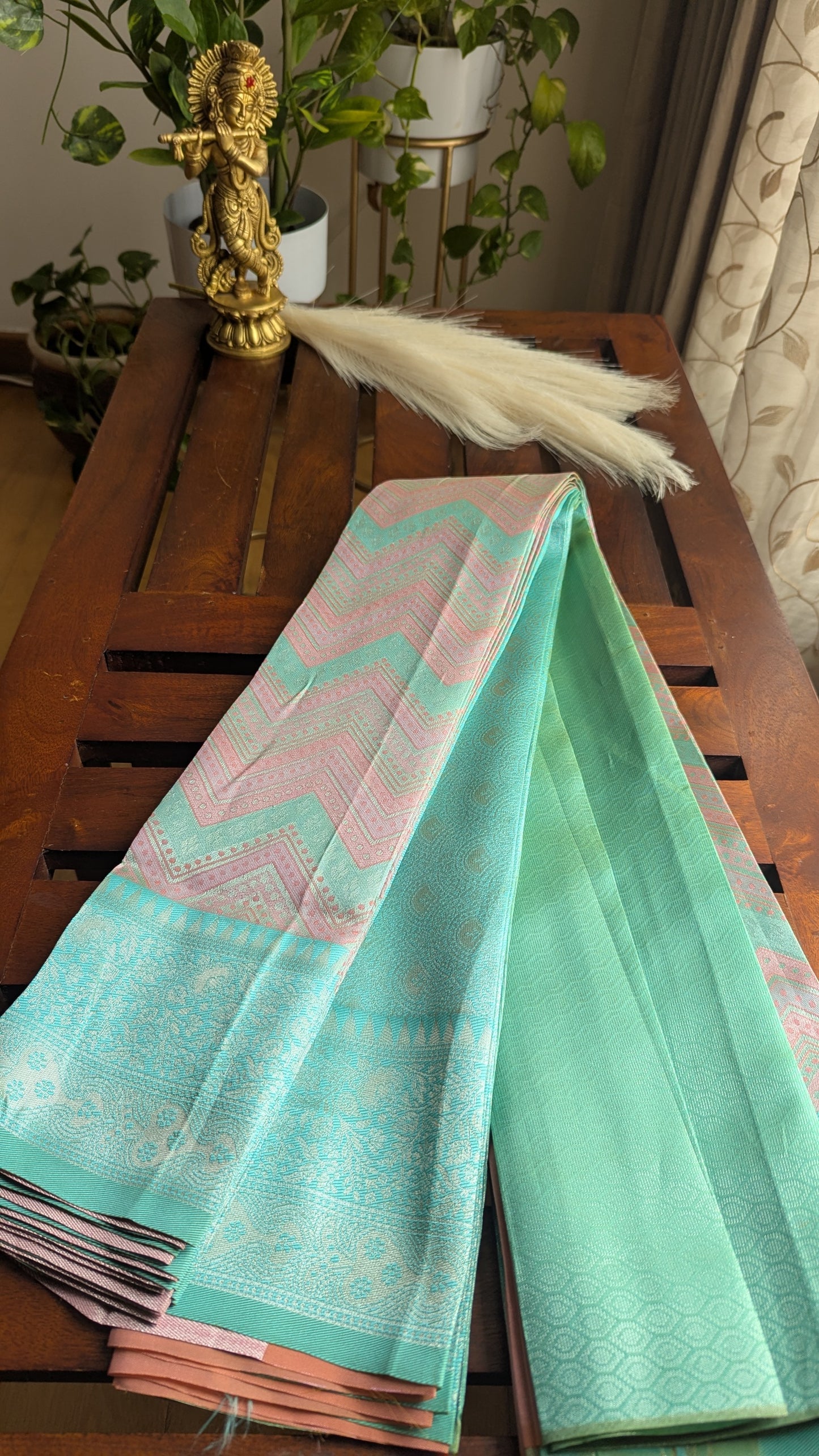 Turquoise & Pink Fancy Silk Saree