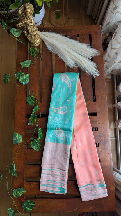 Green & Peach Fancy Silk Saree