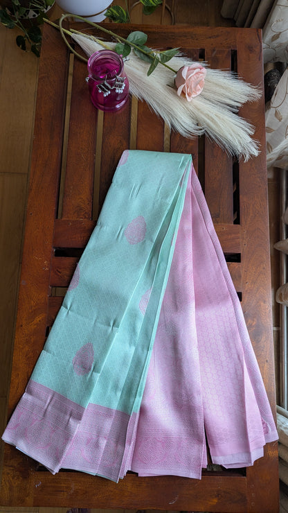 Pastel Green and Pink Fancy Silk Saree