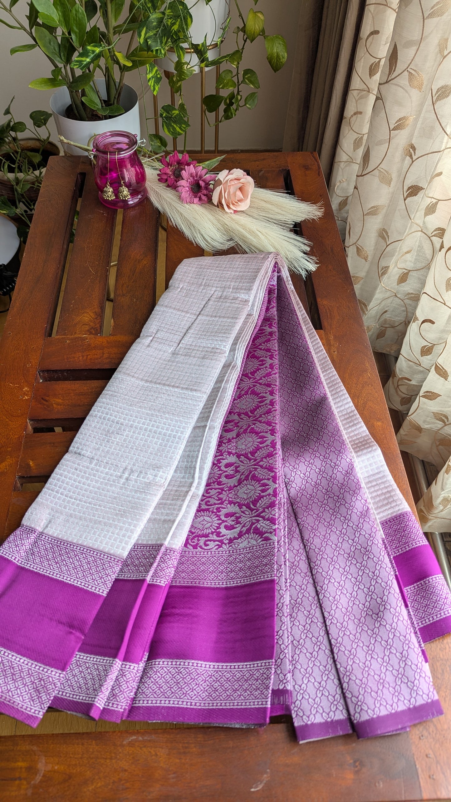 Purple Gap Boarder Fancy Silk Saree