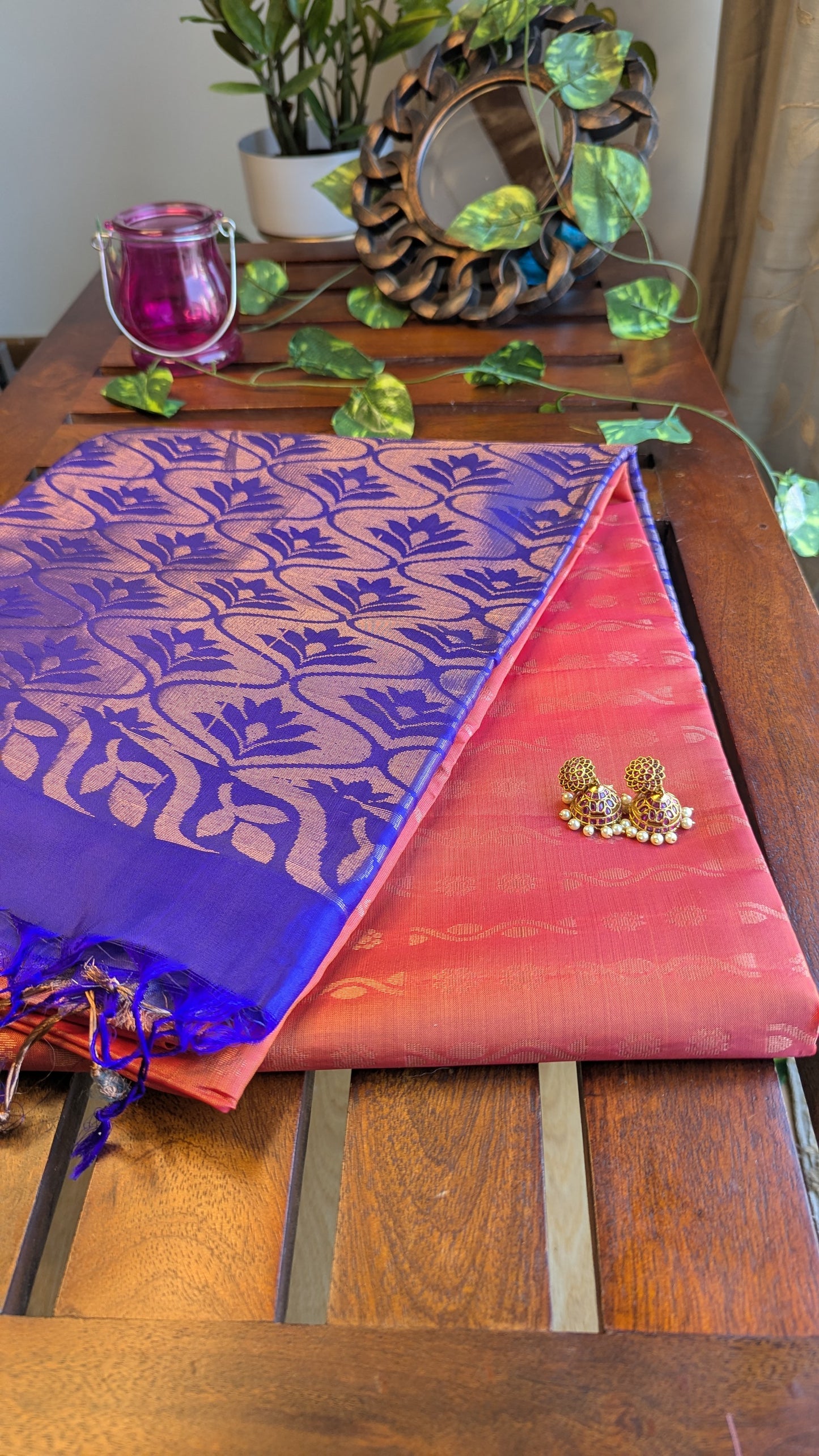 Orange & Blue Pure Soft Silk Saree