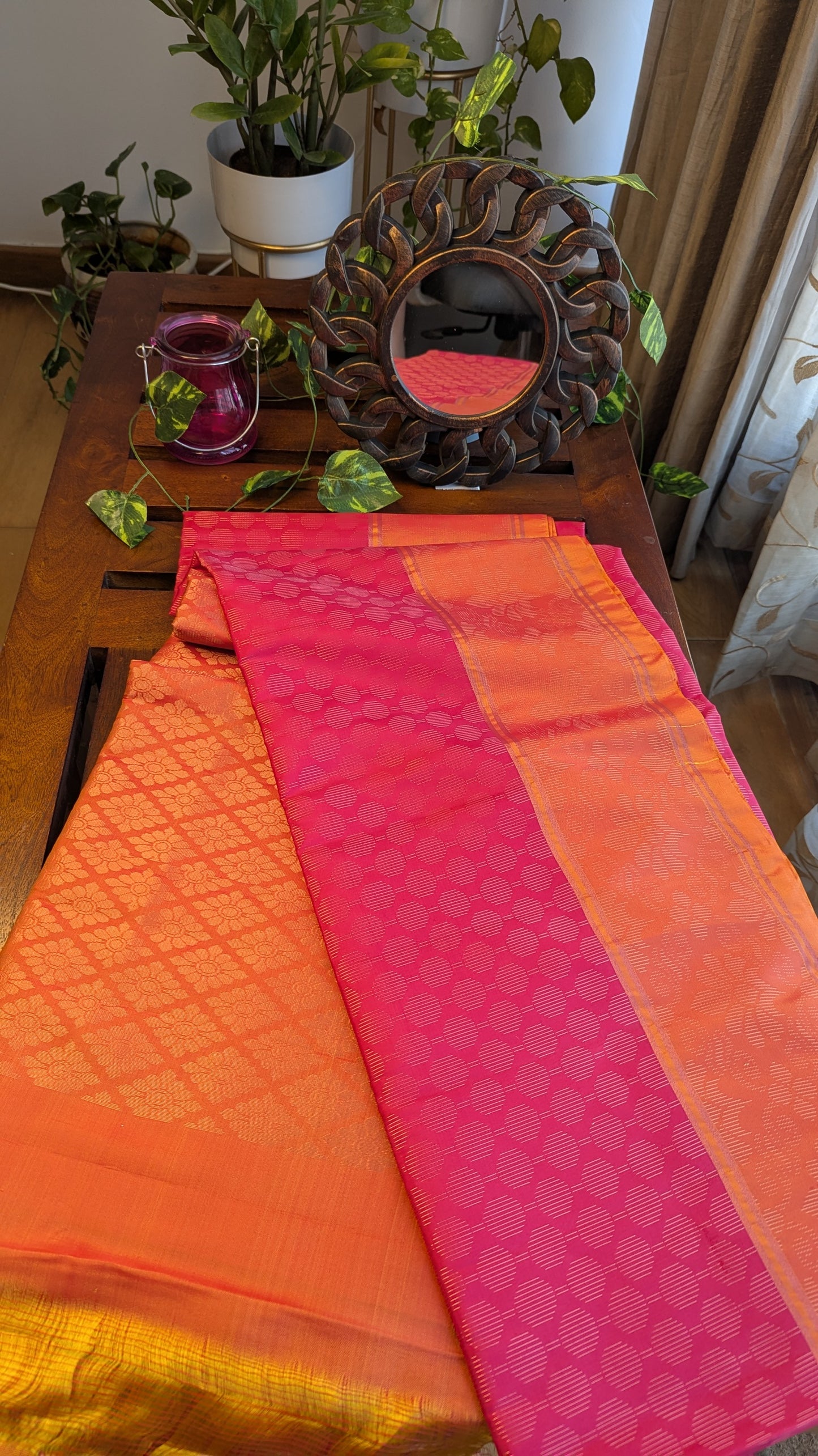 Pink & Orange Pure Soft Silk Saree