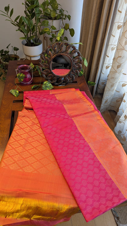 Pink & Orange Pure Soft Silk Saree