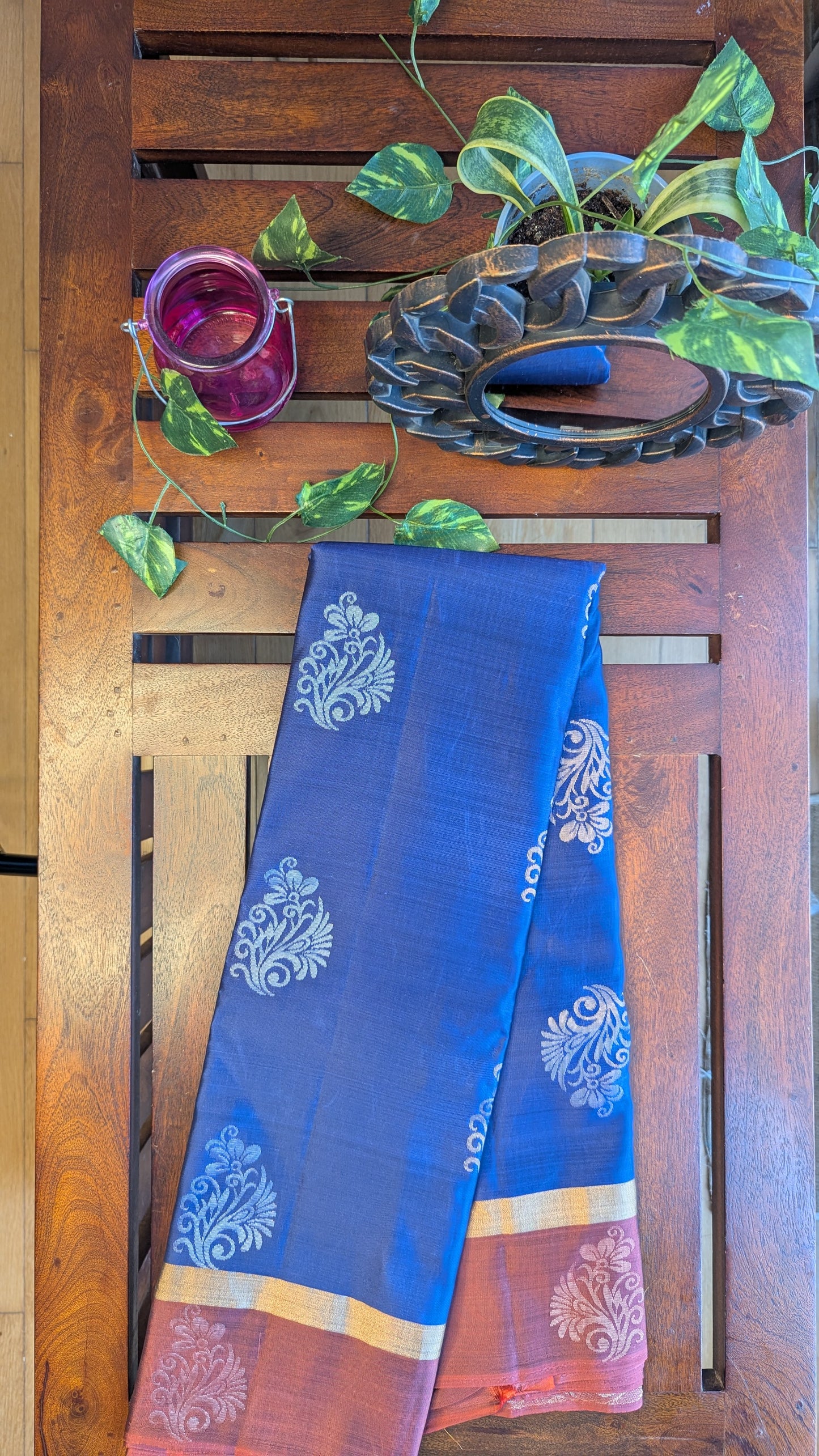 Blue & Brown Pure Soft Silk Saree