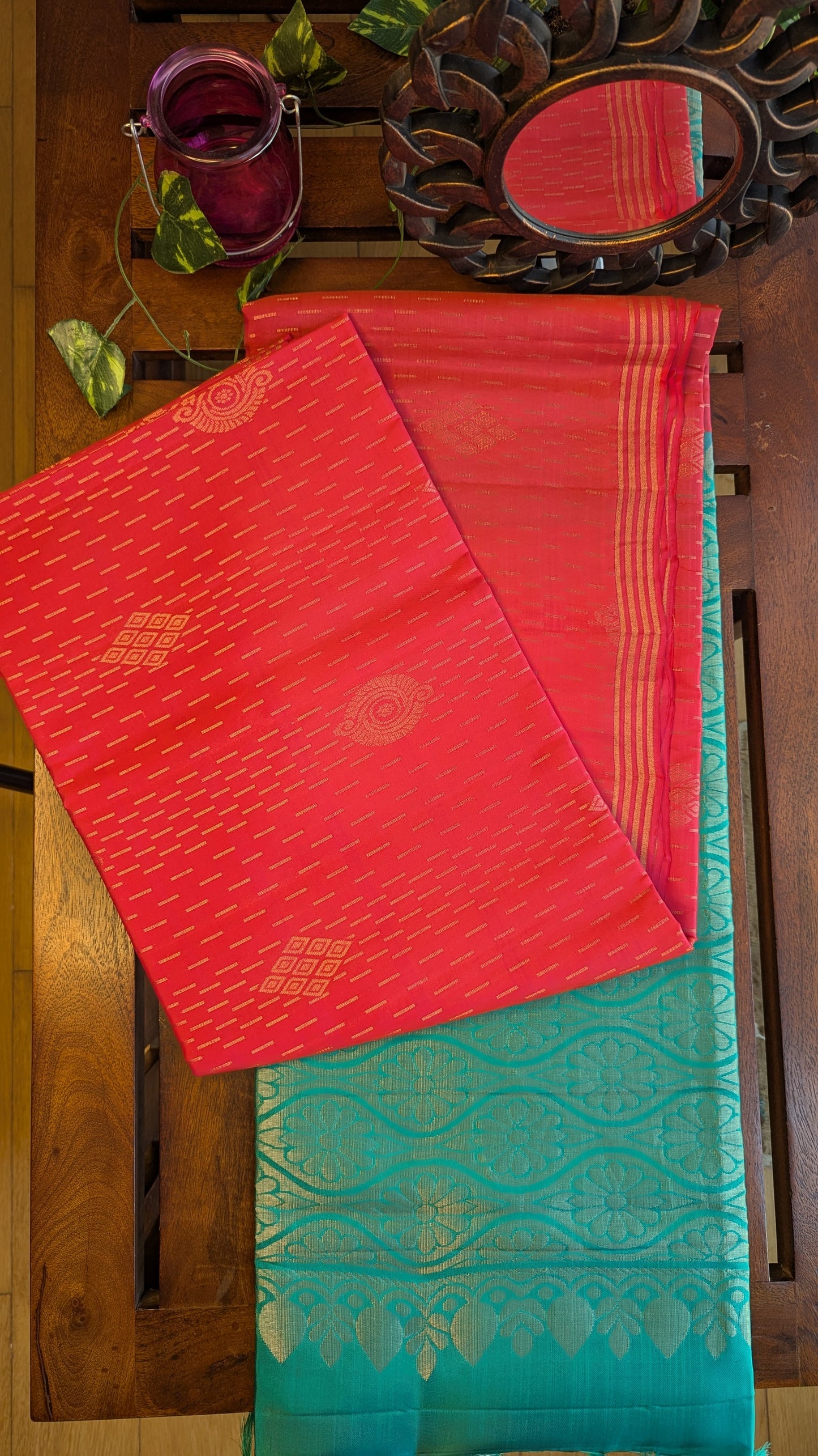 Red & Green Pure Soft Silk Saree