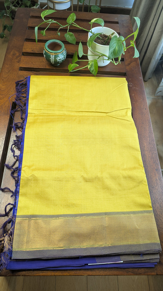 Yellow & Blue Pure Silk Cotton Saree