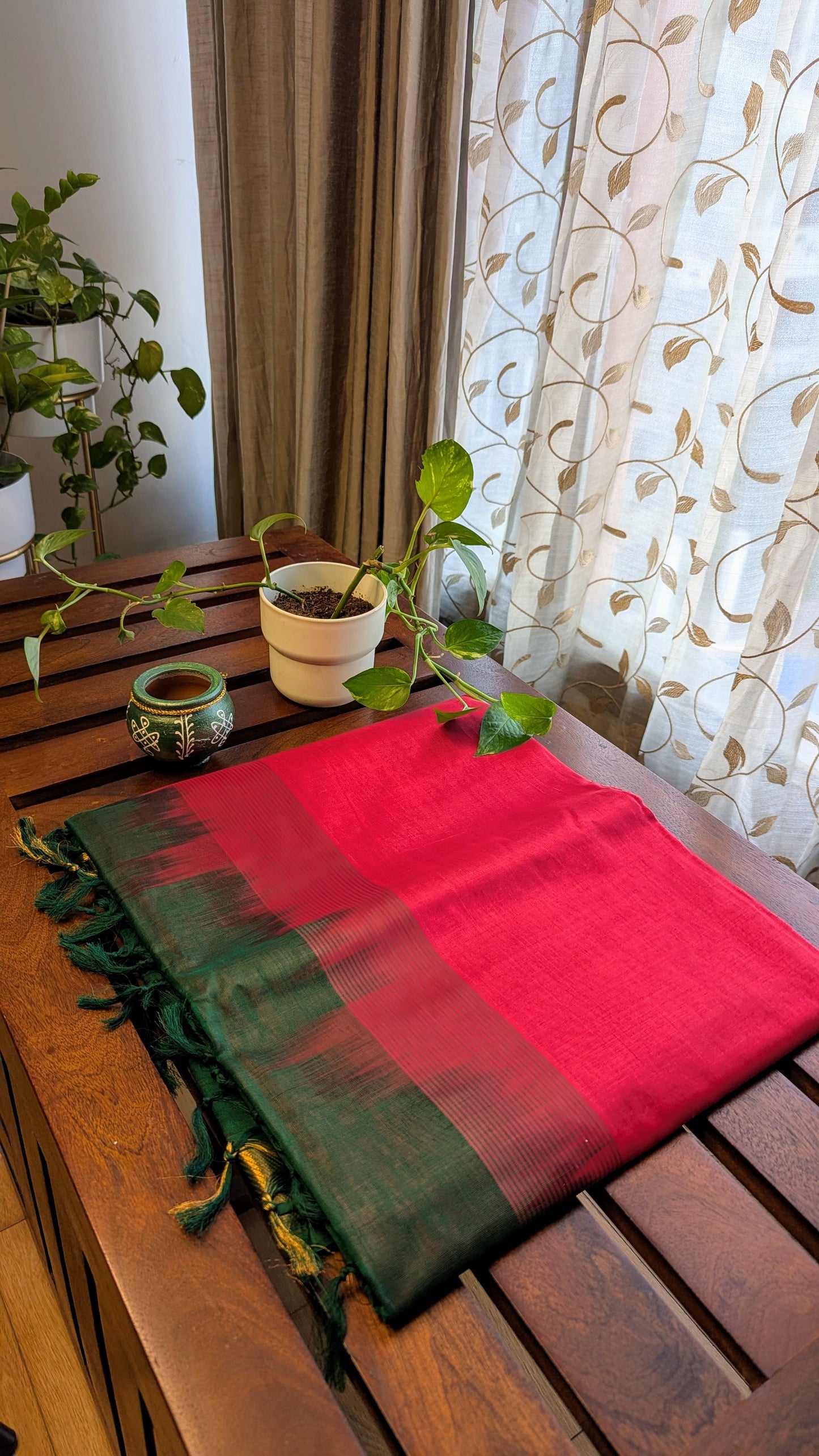 Red & Green Pure Silk Cotton Saree