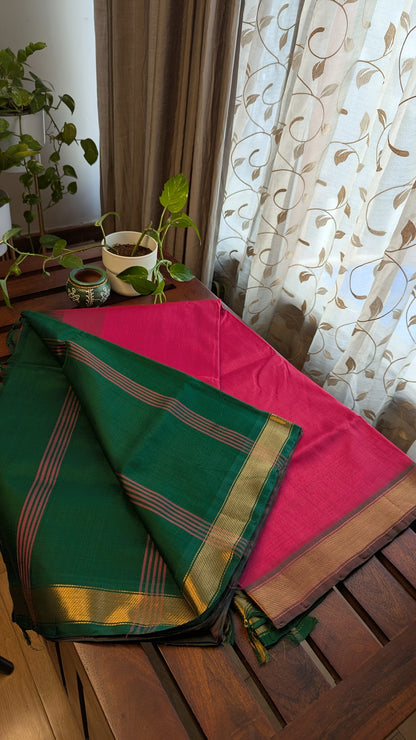 Red & Green Pure Silk Cotton Saree