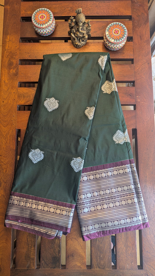 Green Silver Jari Semi Kanchi Silk Saree