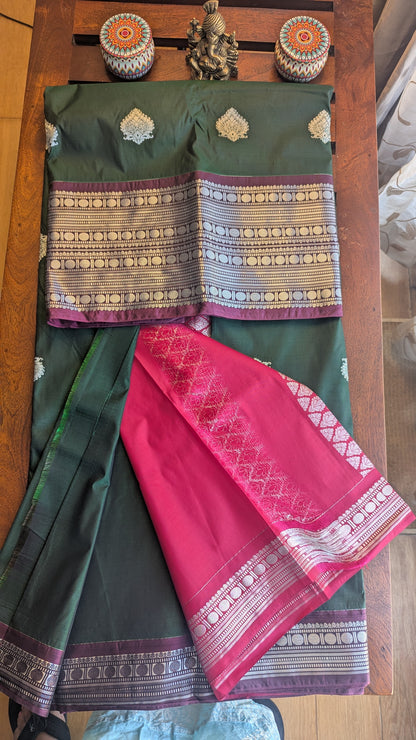 Green Silver Jari Semi Kanchi Silk Saree