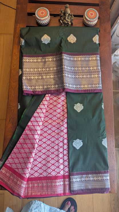 Green Silver Jari Semi Kanchi Silk Saree