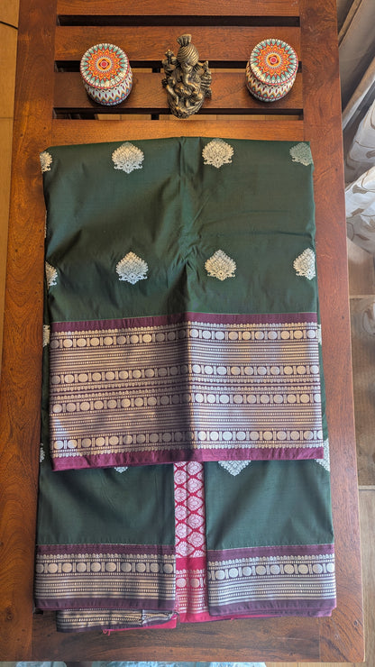 Green Silver Jari Semi Kanchi Silk Saree