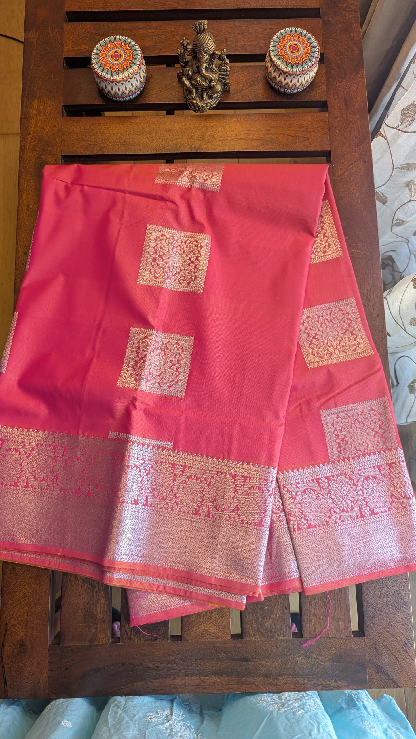 Pink Silver Jari Semi Kanchi Silk Saree