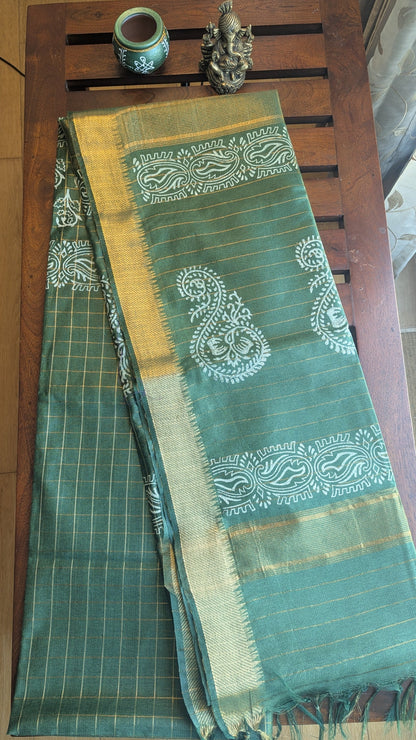 Green Semi Jute silk Saree