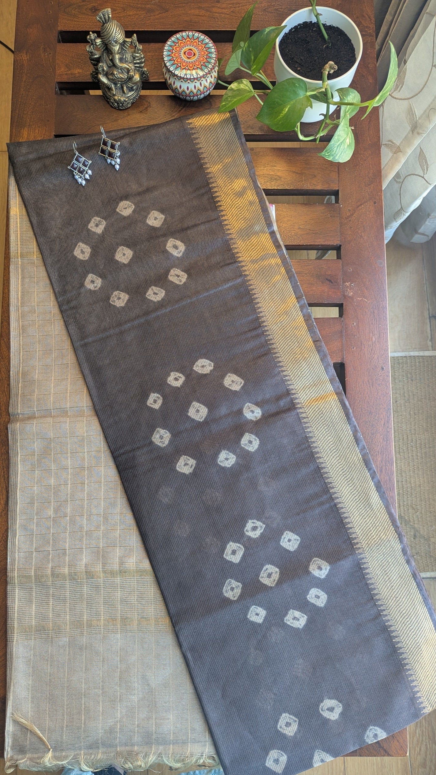 Coffee brown Semi Jute silk Saree