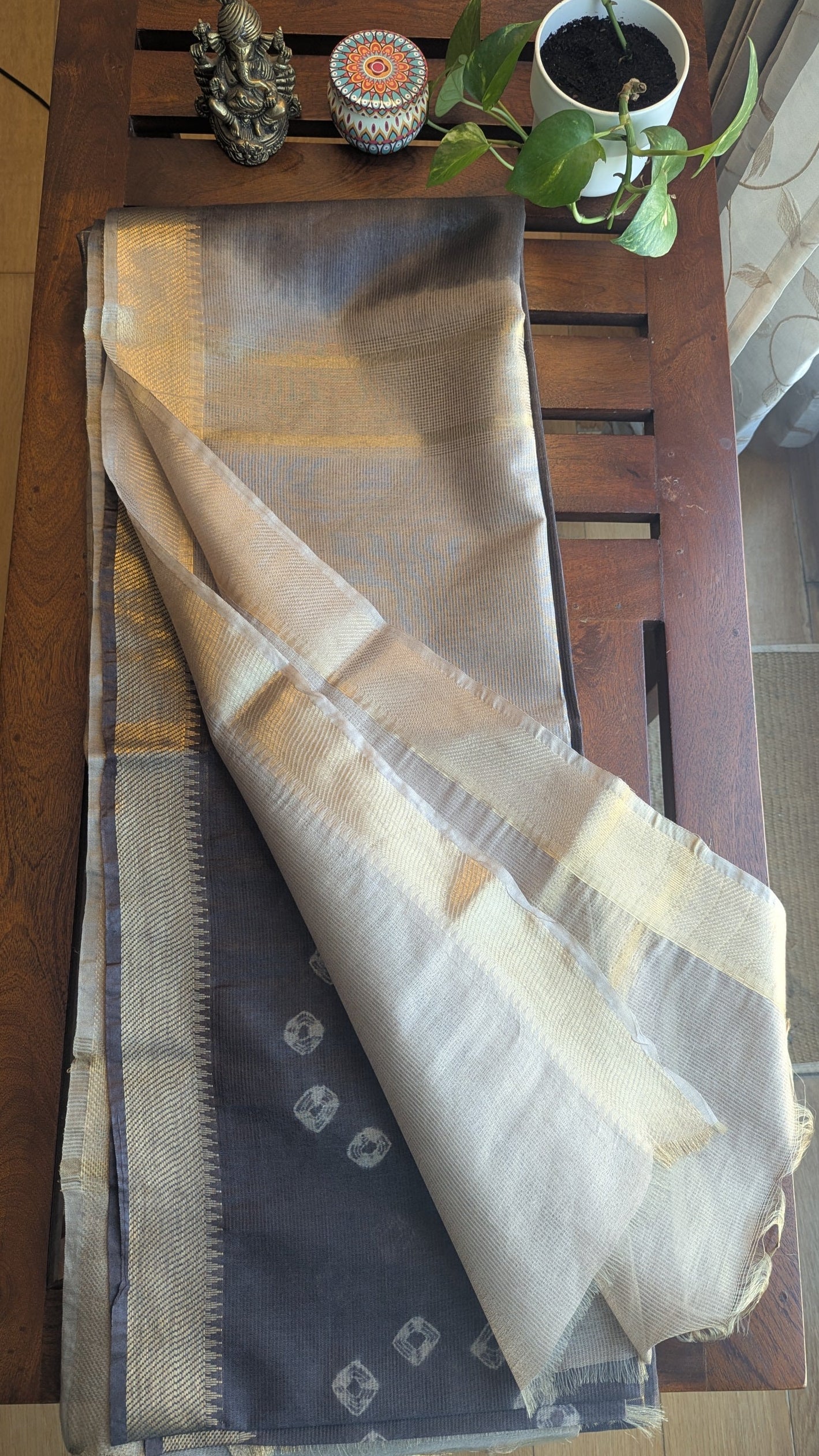 Coffee brown Semi Jute silk Saree