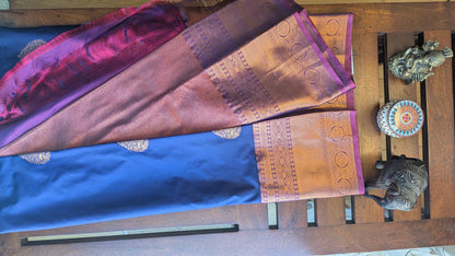 Navy Blue & Purple Semi Kanchi Silk Saree