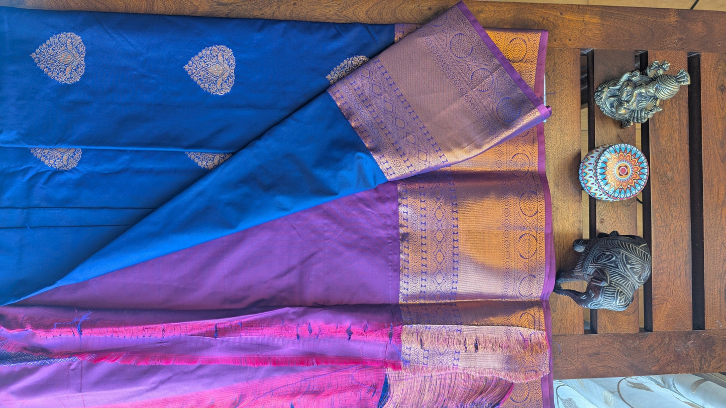 Navy Blue & Purple Semi Kanchi Silk Saree