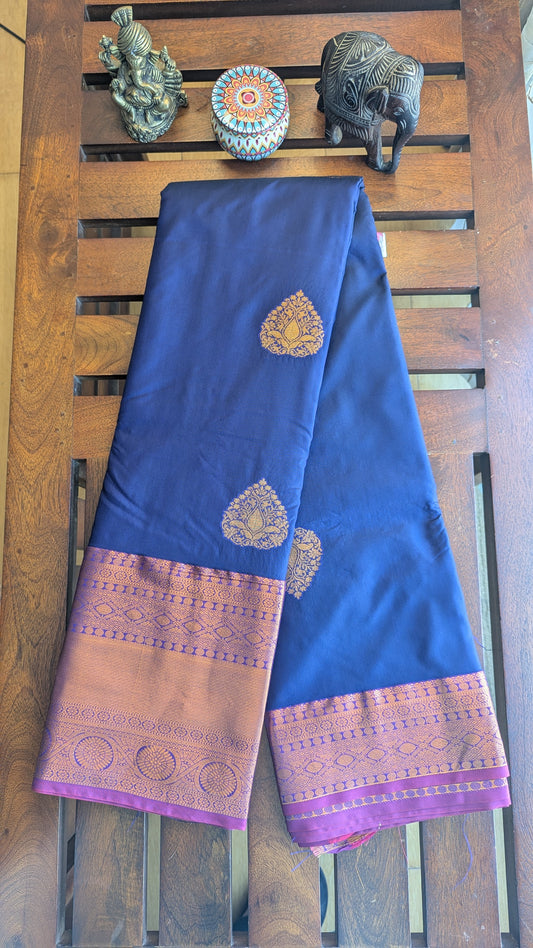 Navy Blue & Purple Semi Kanchi Silk Saree