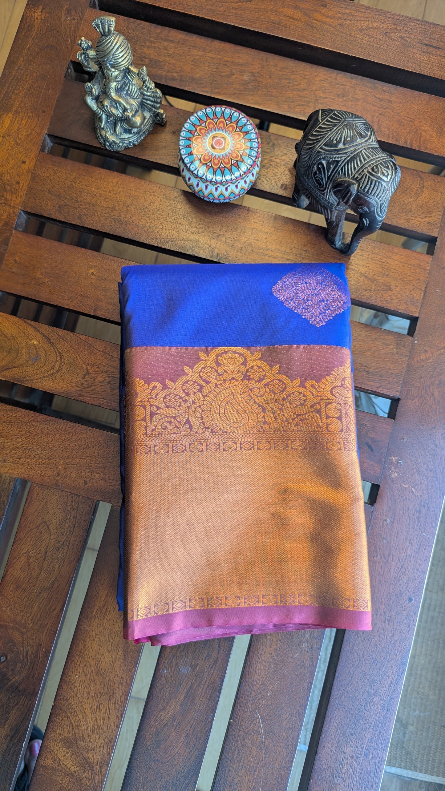 Blue & Pink Semi Kanchi Silk Saree