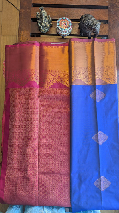 Blue & Pink Semi Kanchi Silk Saree