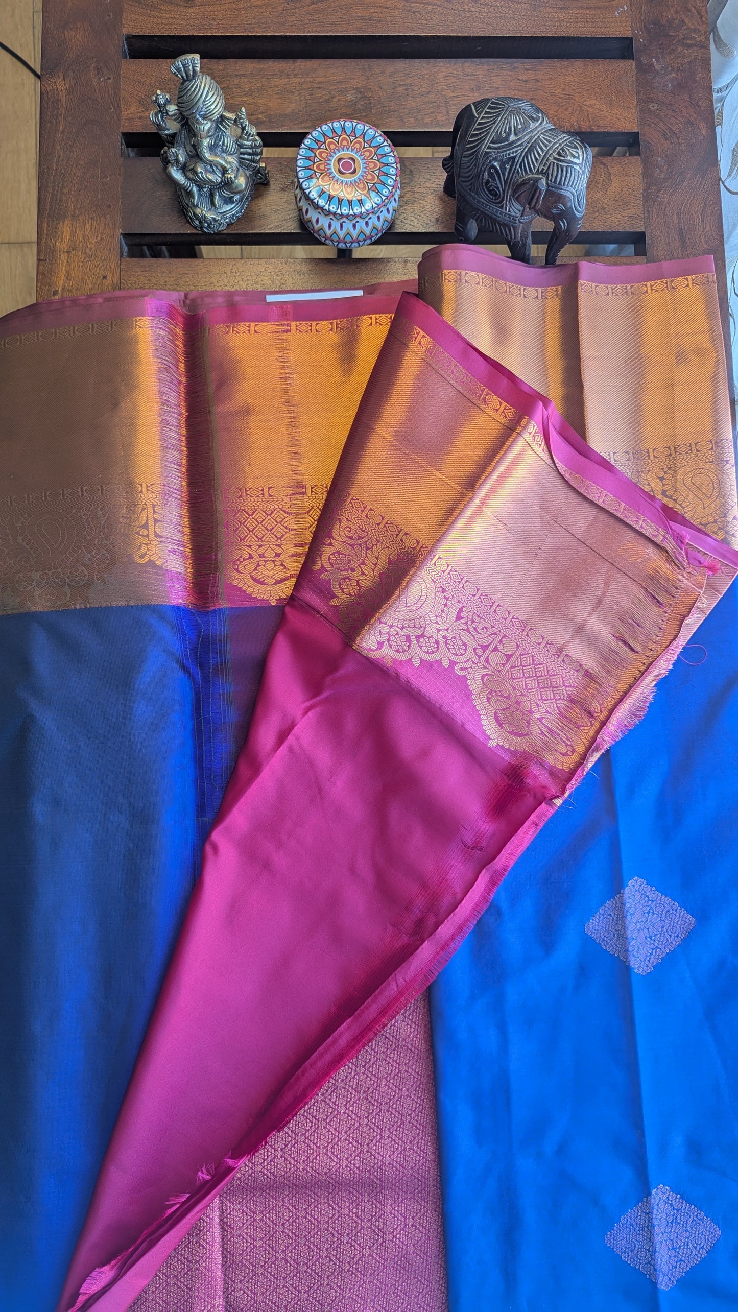 Blue & Pink Semi Kanchi Silk Saree