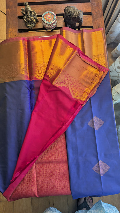 Blue & Pink Semi Kanchi Silk Saree