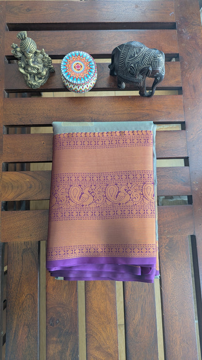 Grey & Magenta Semi Kanchi Silk Saree