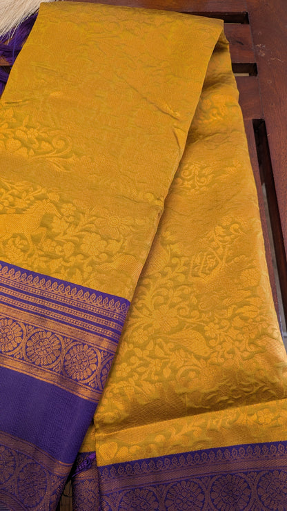 Mustard and Purple Semi Silk Saree