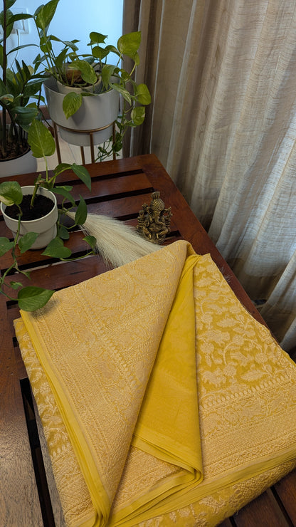 Silk Georgett Khaddi Saree Yellow