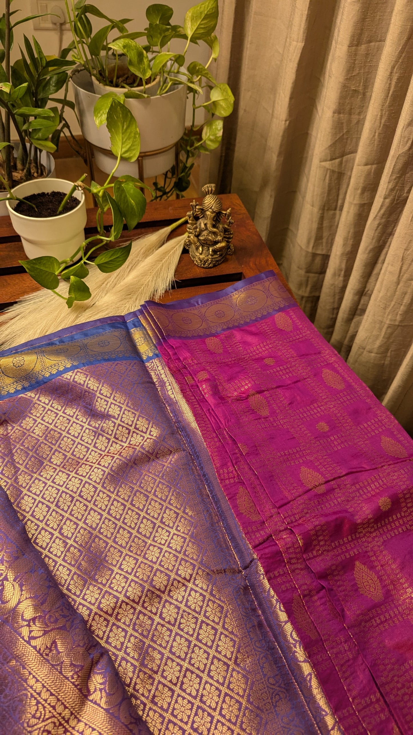 Rani Pink and Blue Semi Silk Saree