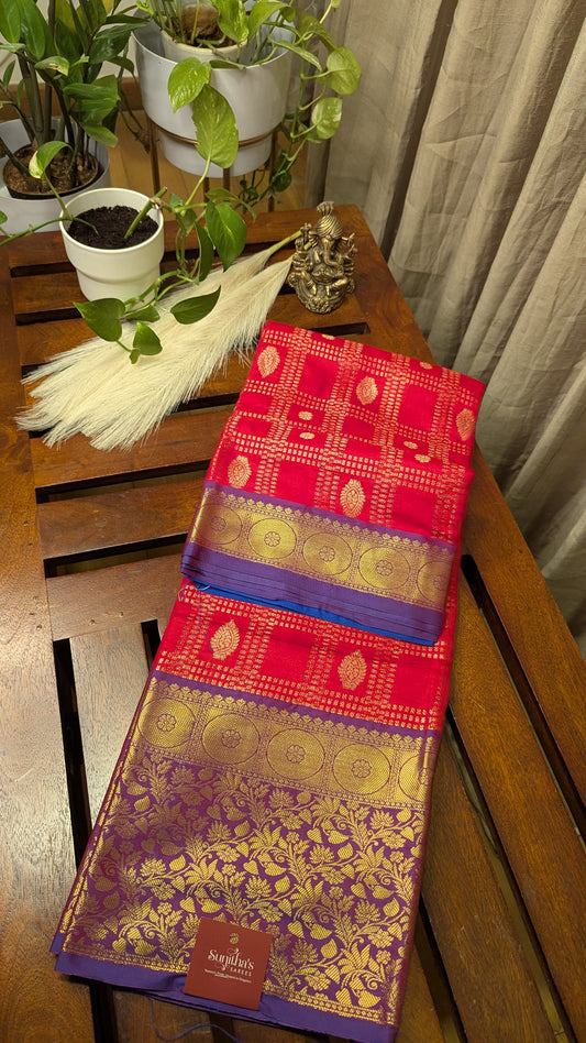 Red and Purple Semi Silk Saree