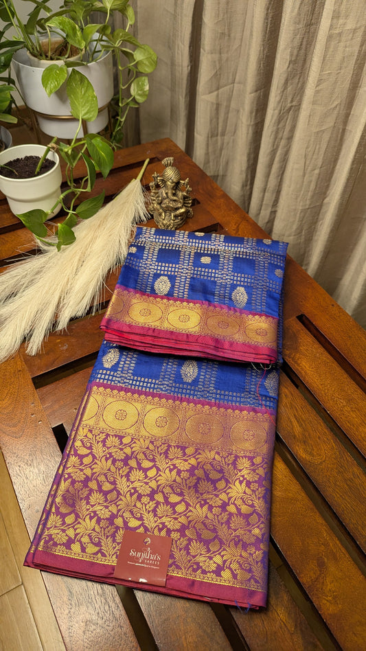 Blue and Magenta Semi Silk Saree