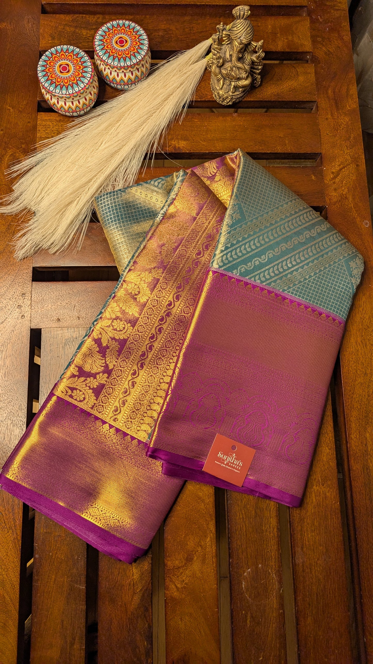 Green & Magenta Bridal Semi Kanchi silk