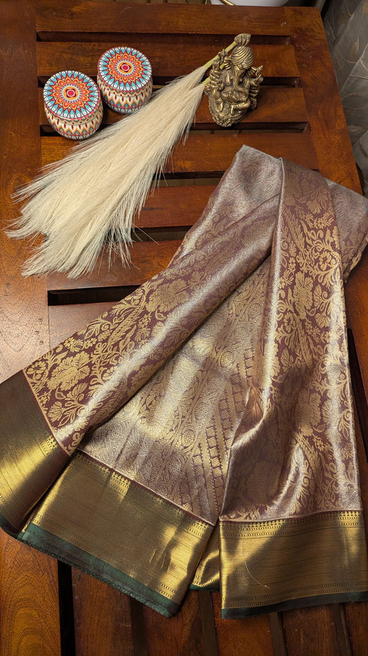 Double shade light Purple and Green Bridal Semi Kanchi Silk