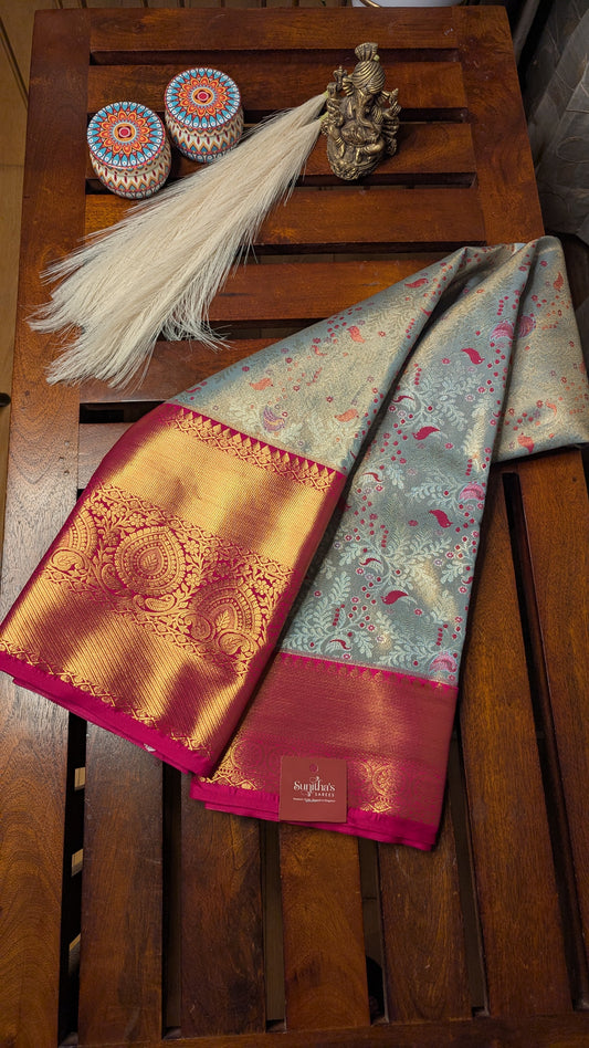 Grey and Magenta Bridal Semi Kanchi Silk