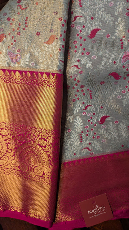 Grey and Magenta Bridal Semi Kanchi Silk