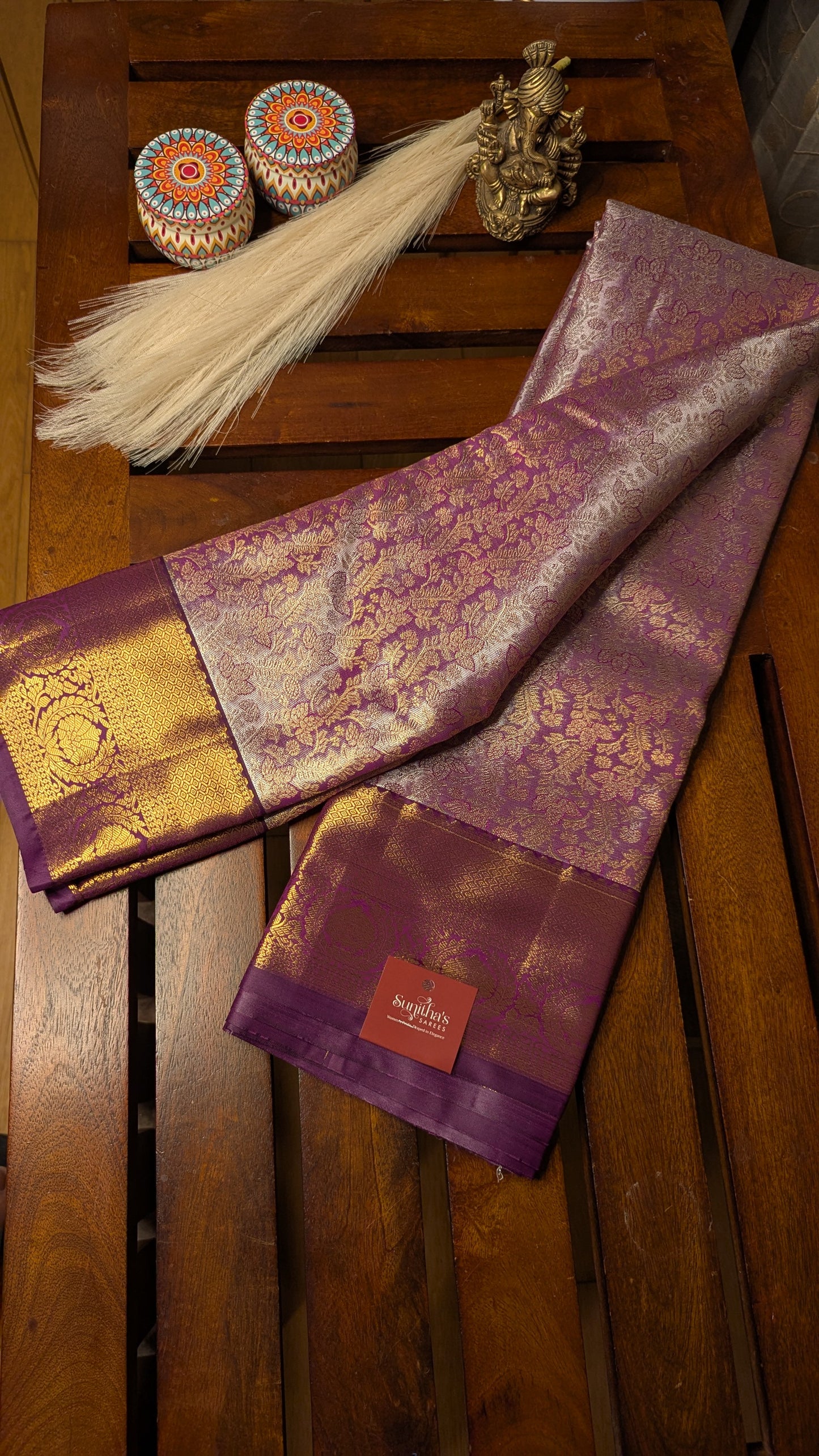 Purple Brocade Semi Kanchi Silk Saree