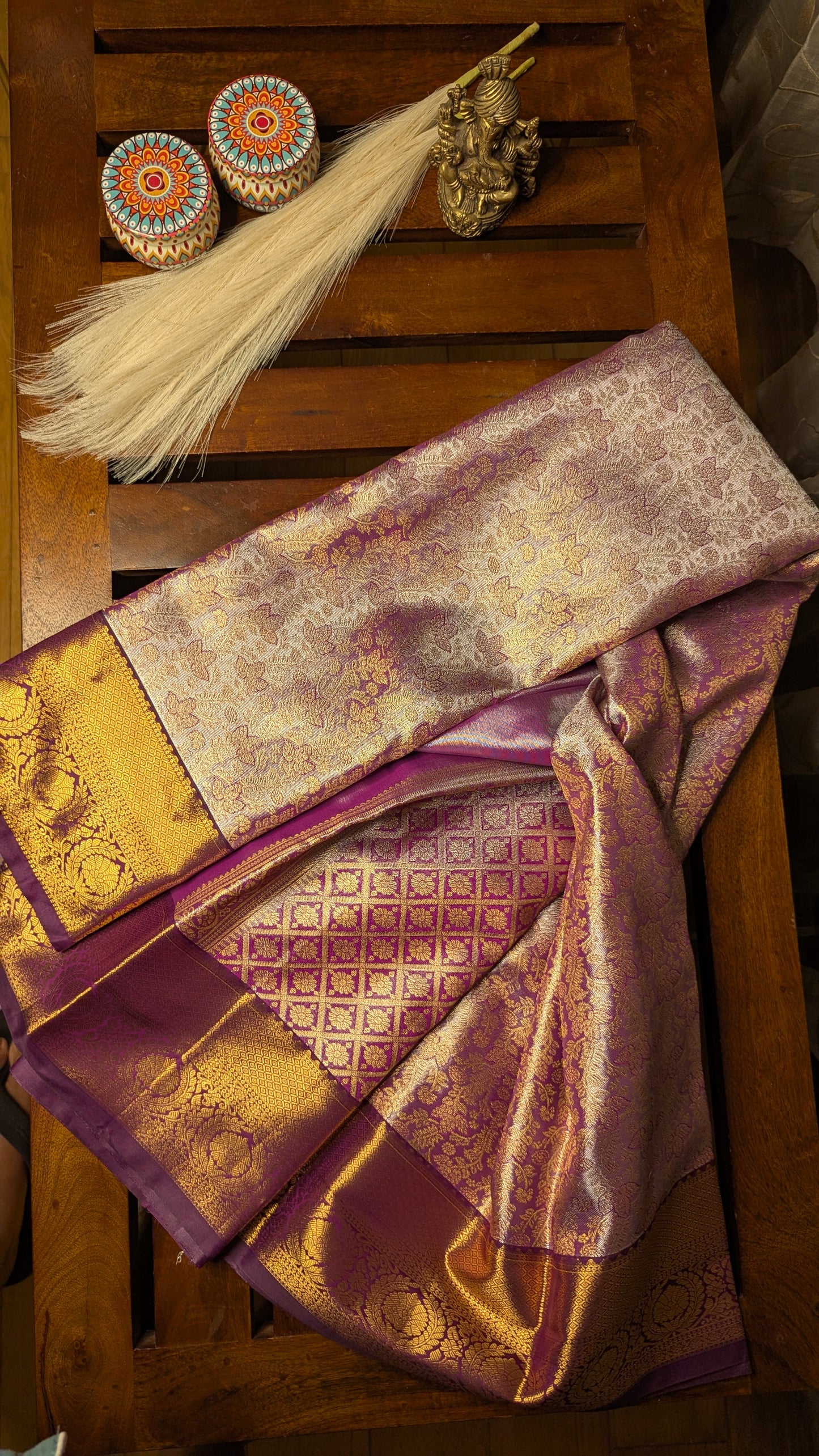 Purple Brocade Semi Kanchi Silk Saree