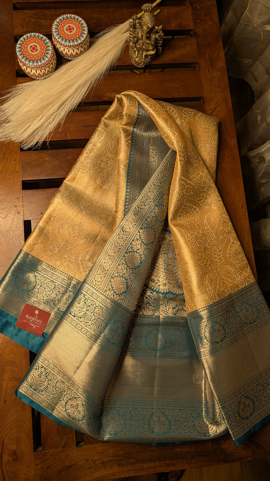 Cream and Blue Bridal Semi Kanchi Silk